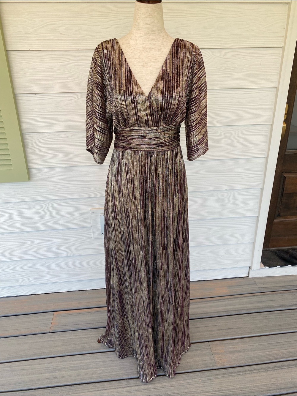 Lilly Pulitzer Resort Parigi Maxi Dress Berry Crinkle Gold Metallic Size S